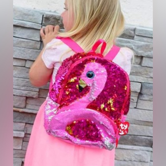 NWT Kid’s TY Fashion Gilda Color Changing Sequin Flamingo Backpack - Picture 2 of 12